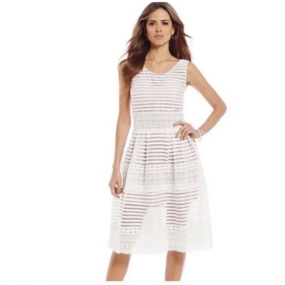 Gianni Bini Tracie Ivory Lace Midi Dress M Mesh A Line Bridal Shower Party NWT